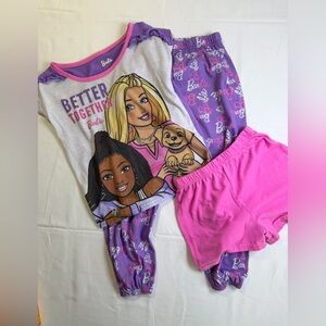 3-Piece Barbie Kids Pajamas Set - Pink and Purple- Size 4/5